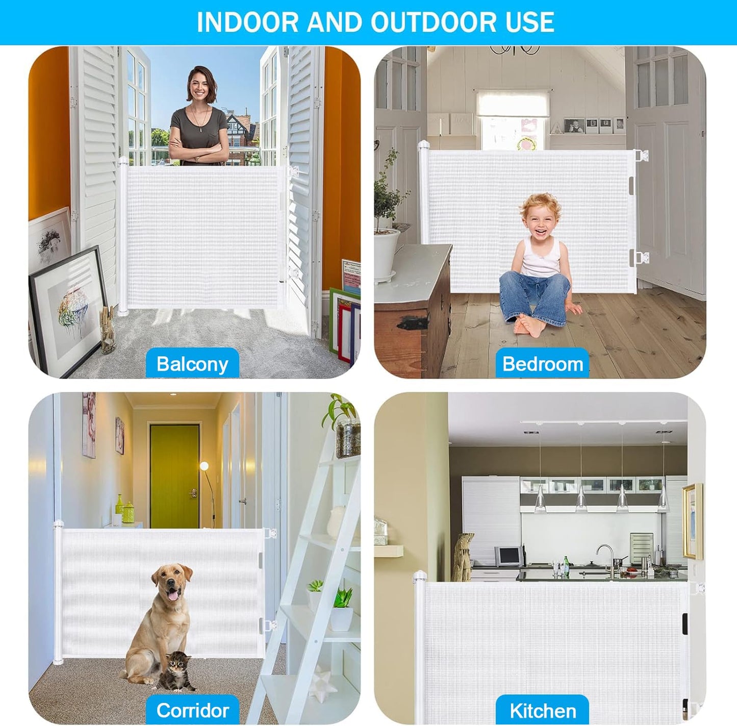Poarta siguranta copii Wodondog retractabila 150 cm metal alba