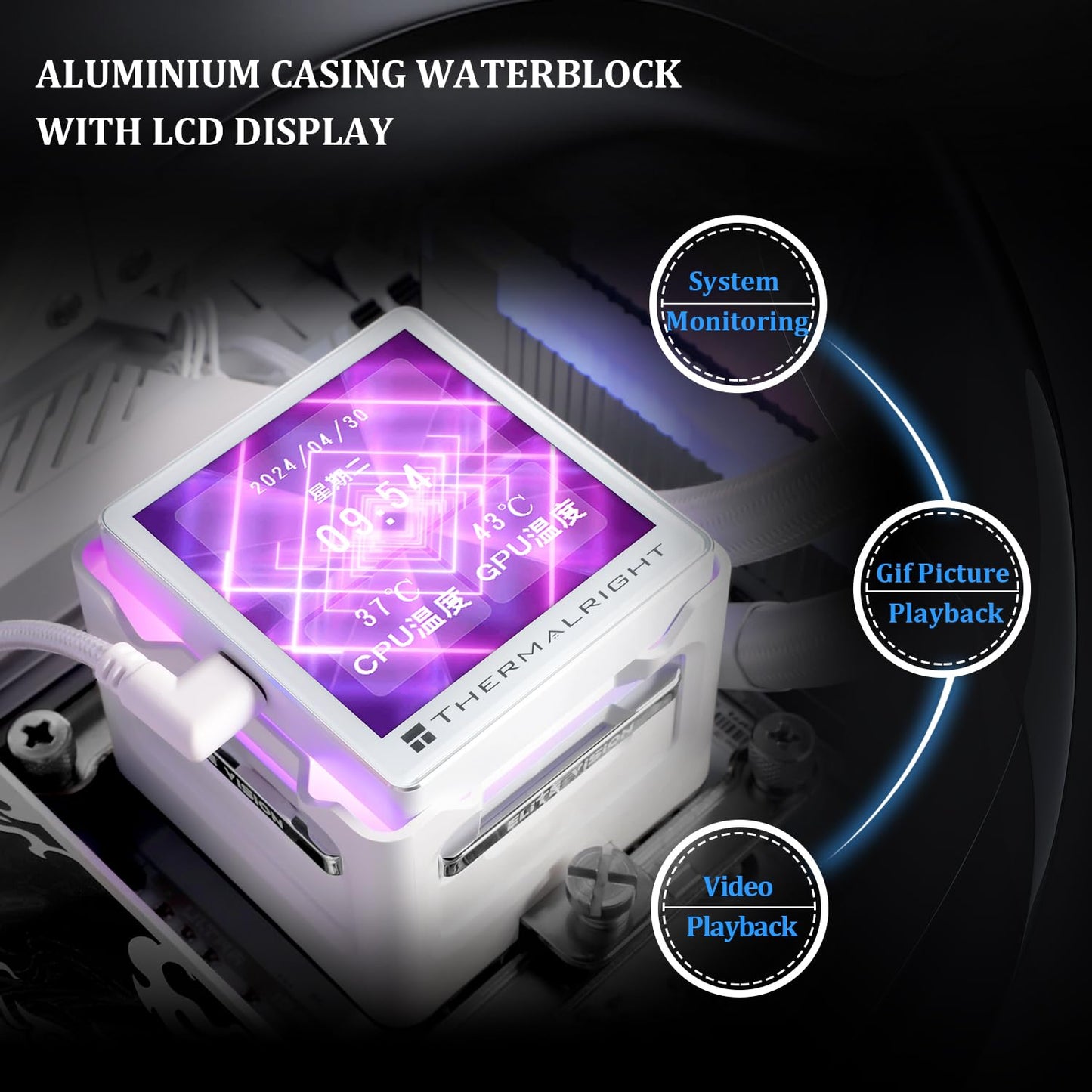 Thermalright Elite Vision 360 ARGB White CPU AIO Cooler,IPS LCD Screen with 320 * 320 Resolution,for AM5,Intel 1700/1851,High-performance CPU Water-cooler with 2.73in Removable Liquid Crystal Display