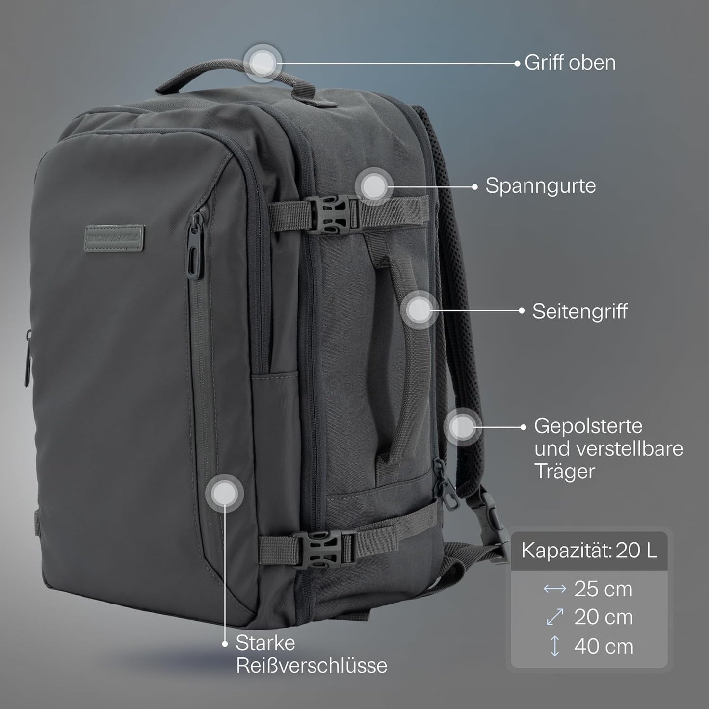 BidMamba Hand Luggage Backpack Suitable for Ryanair Hand Luggage 40 x 20 x 25 I Waterproof Travel Backpack Women & Men – Travel Backpack Hand Luggage Aeroplane with Laptop Compartment l Travel