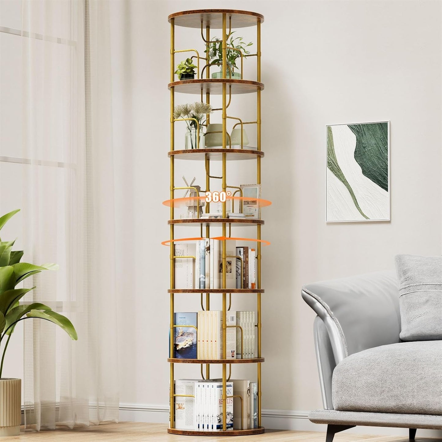 Biblioteca rotativa Generisch 6 niveluri 45x45x193 cm neagra