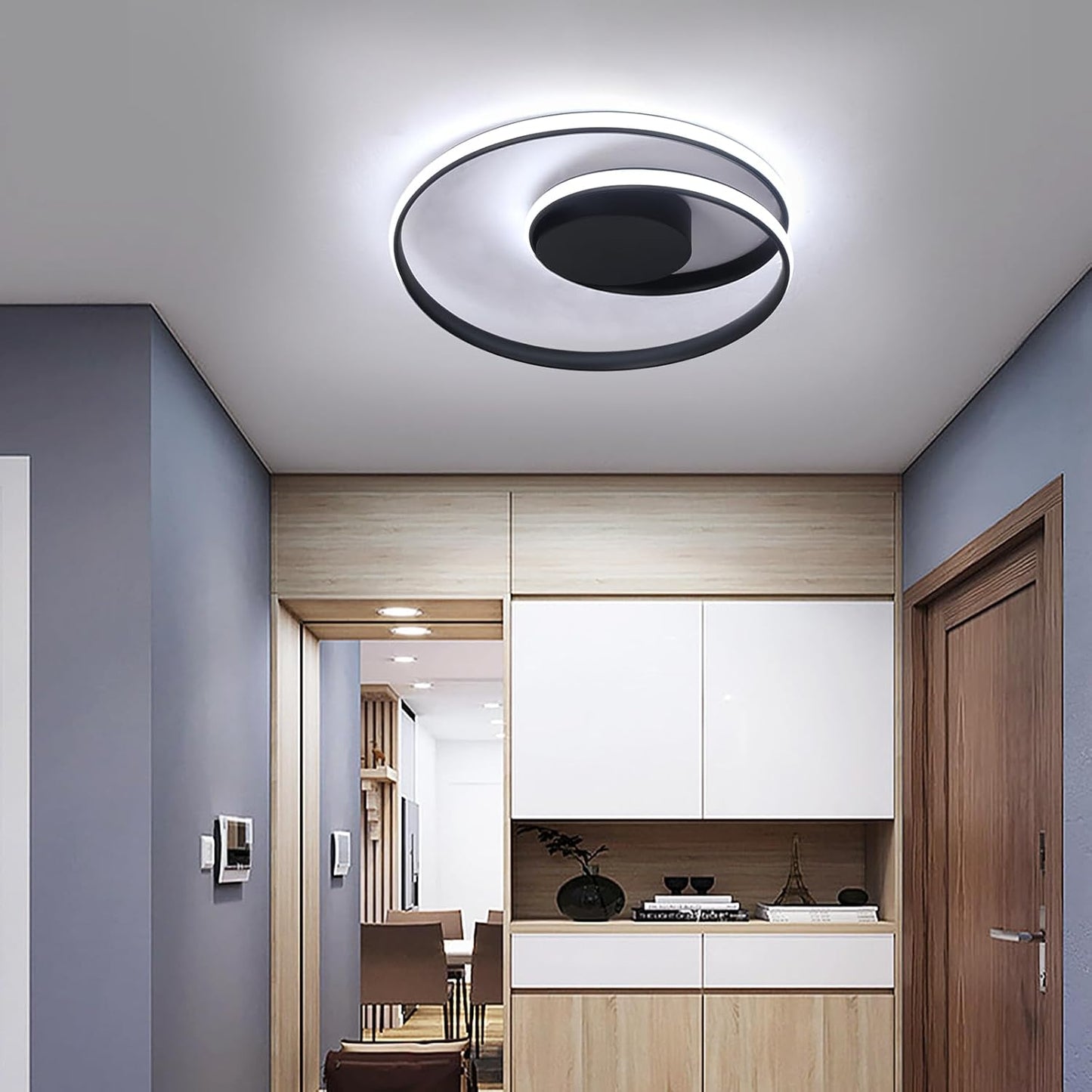 Kaniker Flush Mount Ceiling Light Fixture with Remote Control Led 18''Round Dimmable Bathroom Ceiling Light Hallway Light with 3 Colour Temperature Lamp 47W for Bedroom Corridor Kitchen (Black)