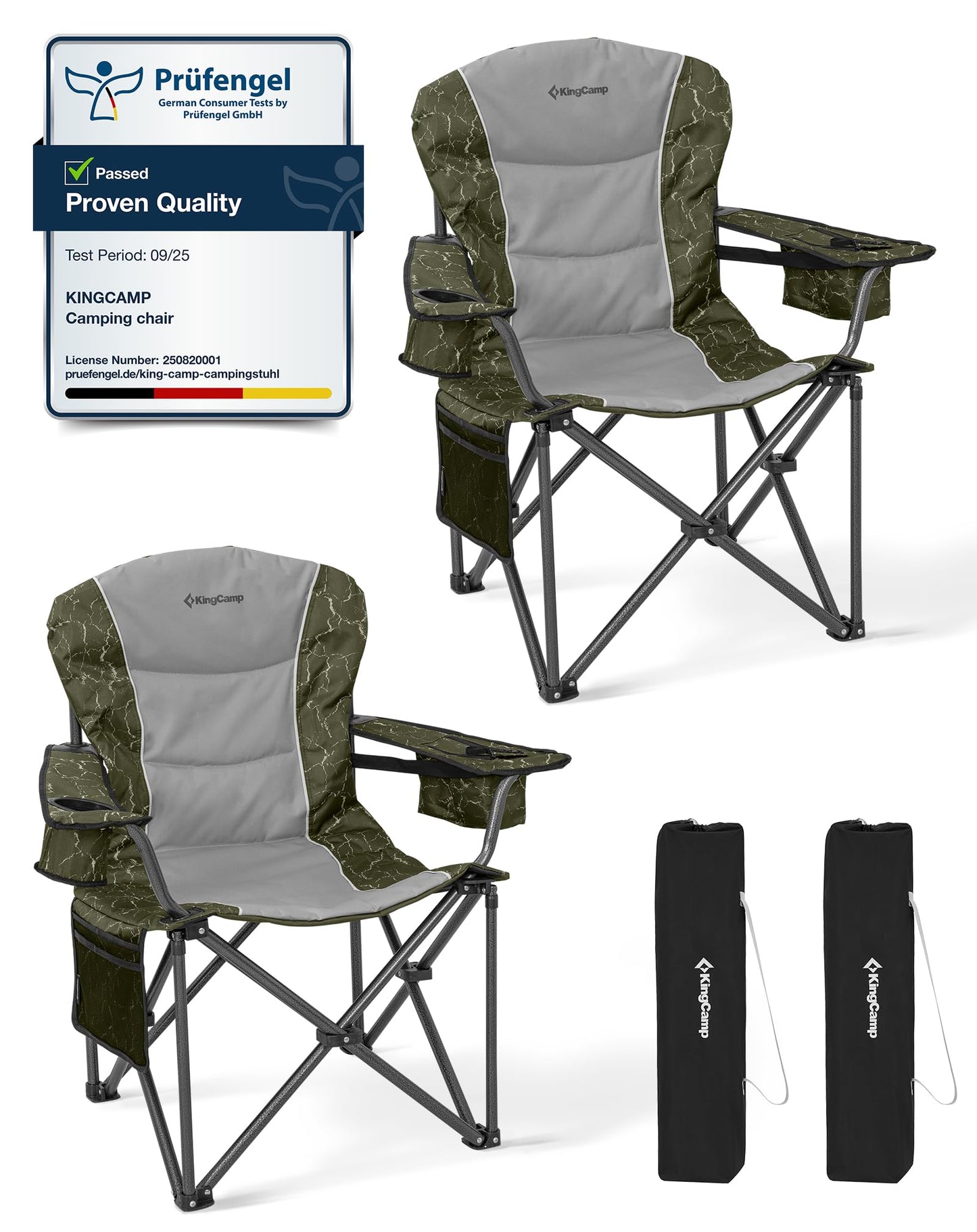 Scaun camping KingCamp Heavy Duty pliabil 250 kg suport lombar