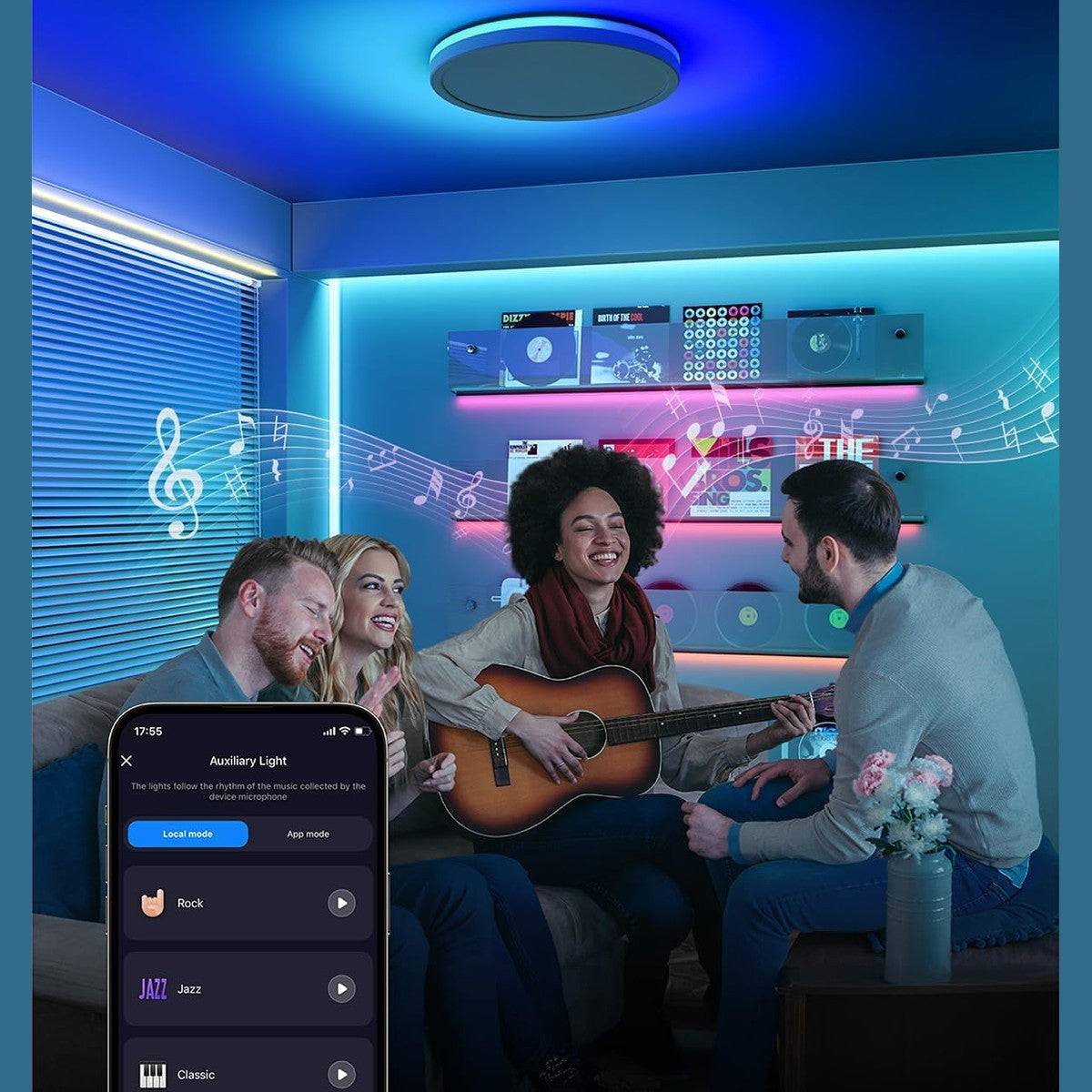 Smart Ceiling Light RGB, LED Ceiling Light Dimmable 24 W, 16 Million DIY Colours, Compatible with Alexa & Google Assistant, RGB Ceiling Light LED for Bedroom, Living Room, Round, 30 cm
