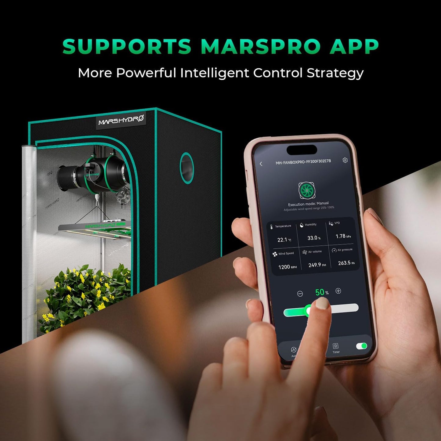 Mars Hdyro 2025 New Version iFresh 6 Inch Smart Inline Duct Fan with Variable Speed Controller, 402 CFM App Control Ventilation Exhaust Fan for Grow Tents, Hydroponics