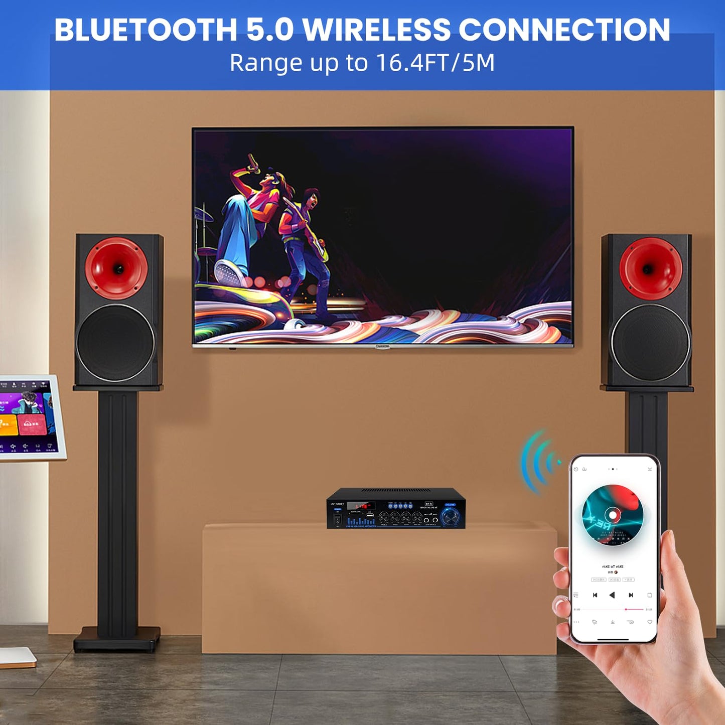 1000 W Mini Amplifier Hi-Fi Bluetooth 5.0 RMS 2 x 60 W Speaker 2 Channel Stereo Amplifier, Portable FM Radio, SD Card/USB Input/FM Radio, for Home Speakers or Your Car