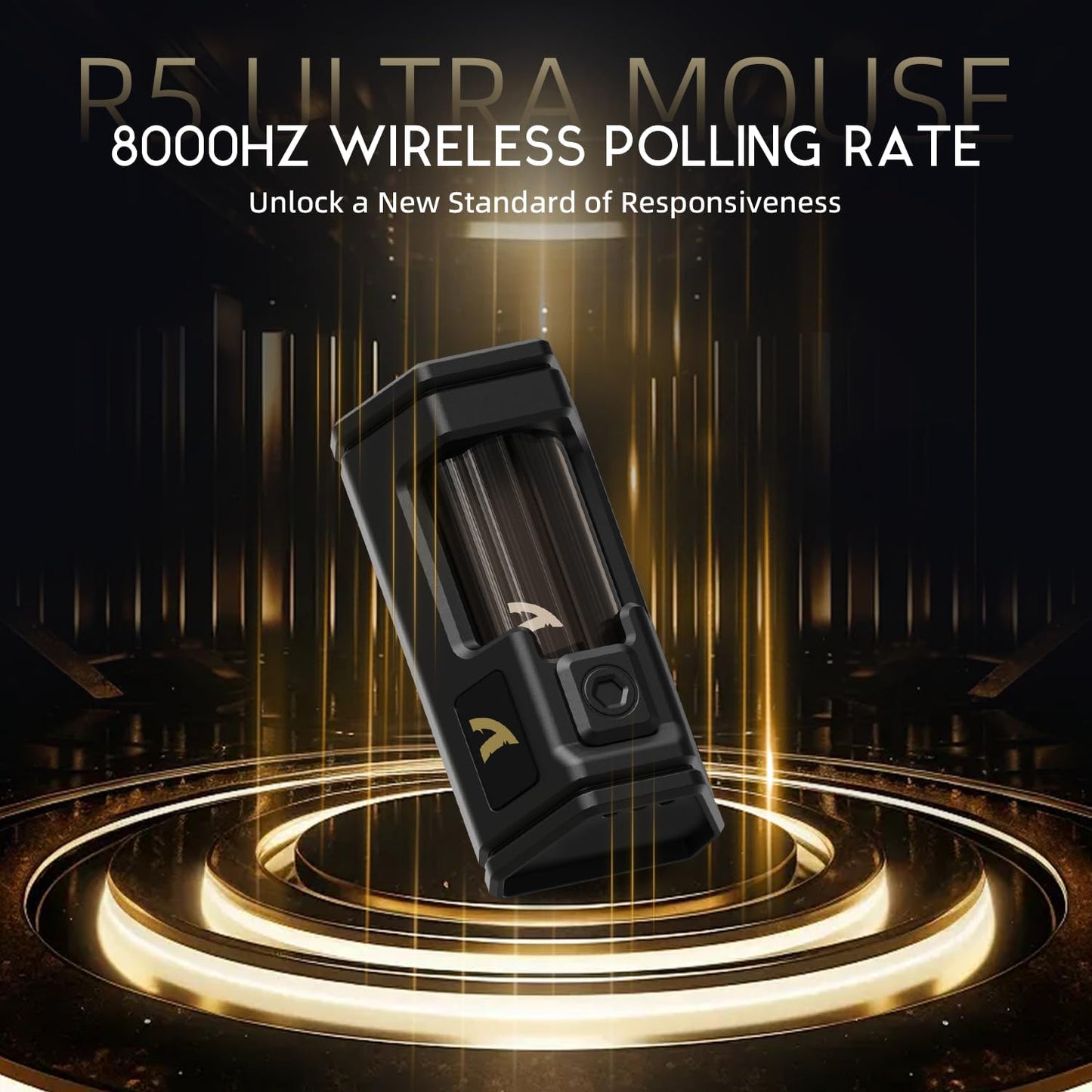 ATTACK SHARK R5 Ultra Carbon Fiber 8000Hz Wireless Gaming Mouse, 39g SUPERLIGHT, 42000DPI, PAW3950MAX Sensor, Nordic 52840 Chip, Bluetooth/2.4G/USB-C Wired Mice with Coiled Cable, for PC/Mac, Black