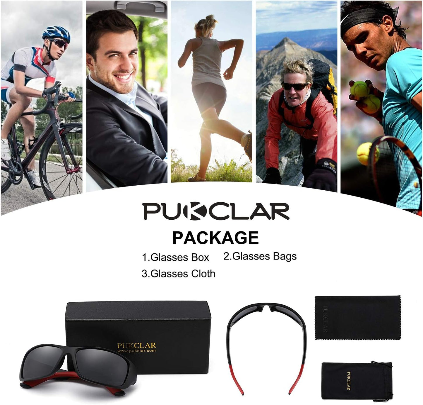 PUKCLAR Men’s Polarised Sunglasses, Sports Glasses, Cycling Glasses, Drivers Glasses, UV400 Protection, Category 3 Lens, CE Certified
