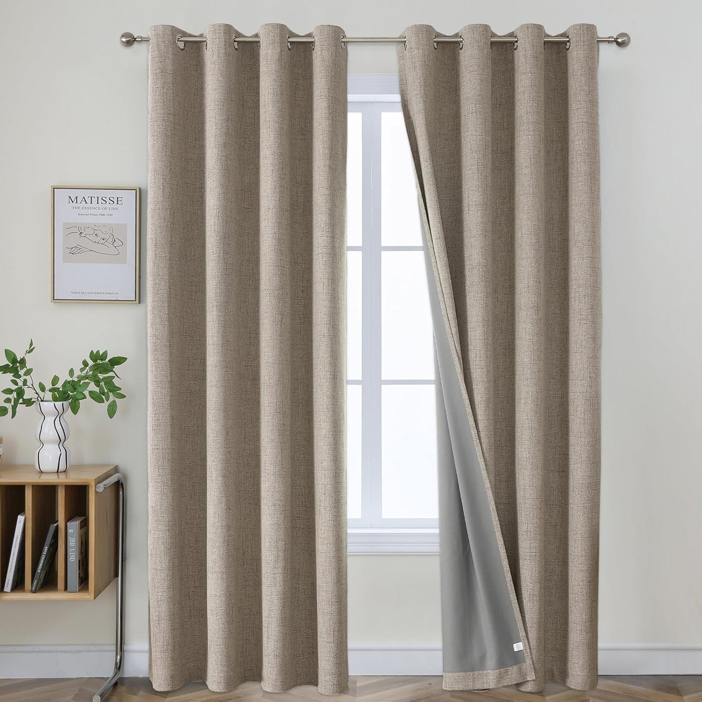 Joydeco 2-Piece Indoor Blackout Curtains, Linen Thermal Curtains with Eyelets for Modern Living Room, Children's Room, Bedroom (Linen, 2 x W140 x H260)