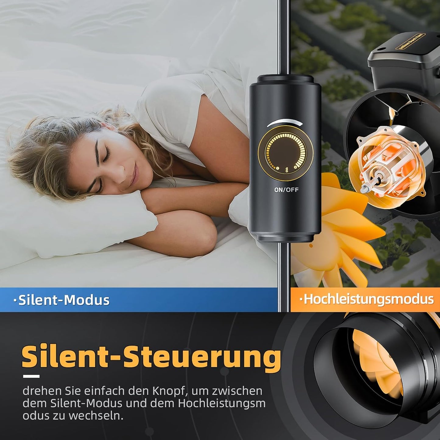 QiCrafe Rohrventilator 150mm Regelbar, 594m³/h Rohrlüfter mit Drehzahlregler, Abluftventilator Leise EC Motor Stufenlose Geschwindigkeitsregelung, 3m VDE Netzkabel Lüfter für WC Gewächshaus Garage