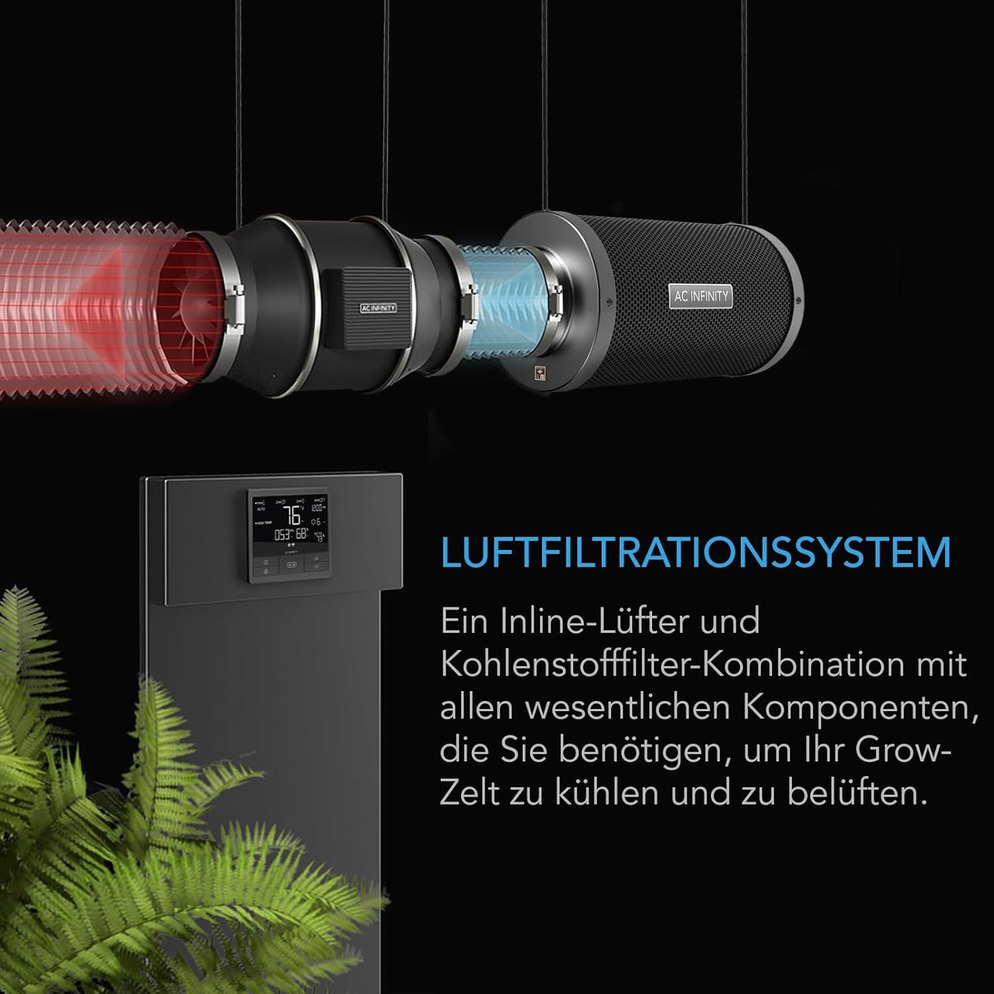AC Infinity Air Filtration PRO Kit 100mm, Inline-Ventilator, Temperatur Luftfeuchtigkeit VPD Controller mit WiFi-App-Steuerung, Kohlefilter, Luftführung, Belüftungssystem für Wachstumszelte