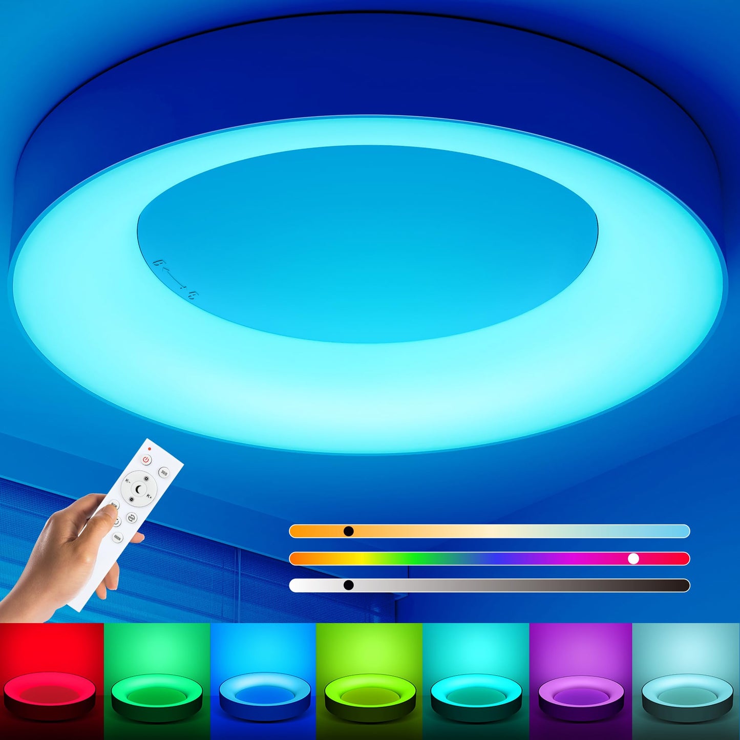 Matane LED Ceiling Light RGB Colour Changing Ceiling Light Dimmable with Remote Control 24 W Bulbs 3000 K - 6500 K for Teenager's Room Living Room Bedroom Children's Room Bathroom Kitchen Round 28 cm