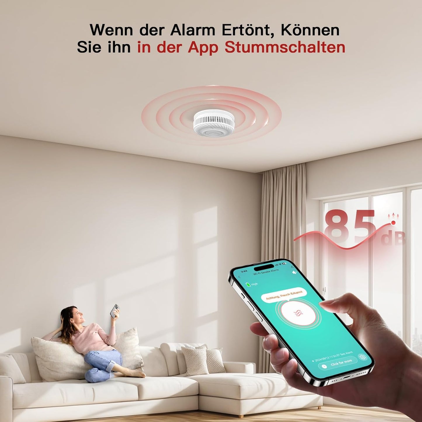 PHYSEN Smart Smoke Detector WLAN 10 Year Battery, Smoke Alarm with Photoelectric Sensor, Fire Detector Complies with TÜV Rheinland & EN14604 Certified, Compatible with Tuya/Smart Life App, Pack of 6