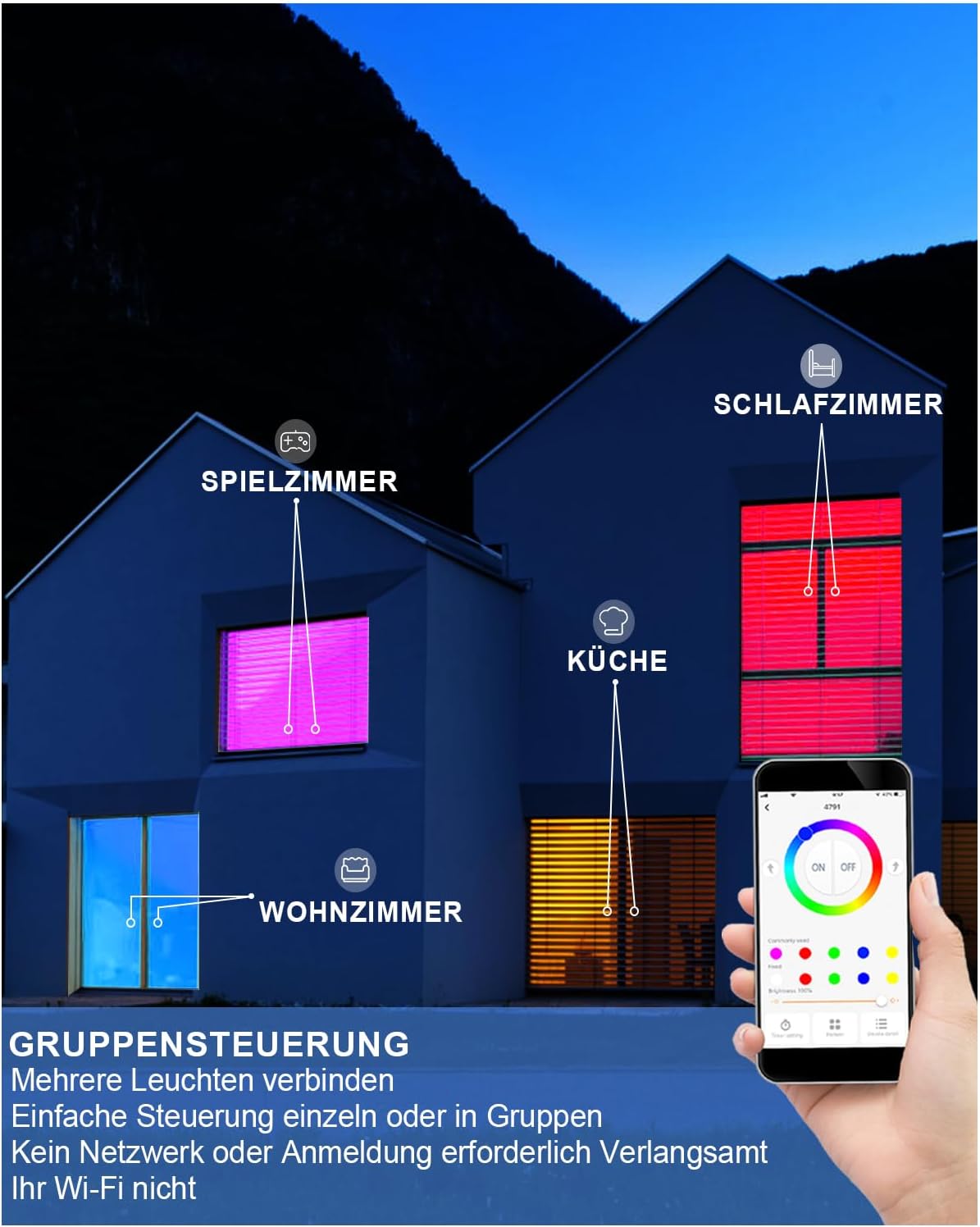 VARICART Recessed Spotlight 230 V RGB Alexa, Smart LED Spotlight, Flat, Bluetooth, 7 W, Warm White, Set of 6, Dimmable Colourful, Ceiling Spotlights, Music Sync App Control, Colours Spotlights
