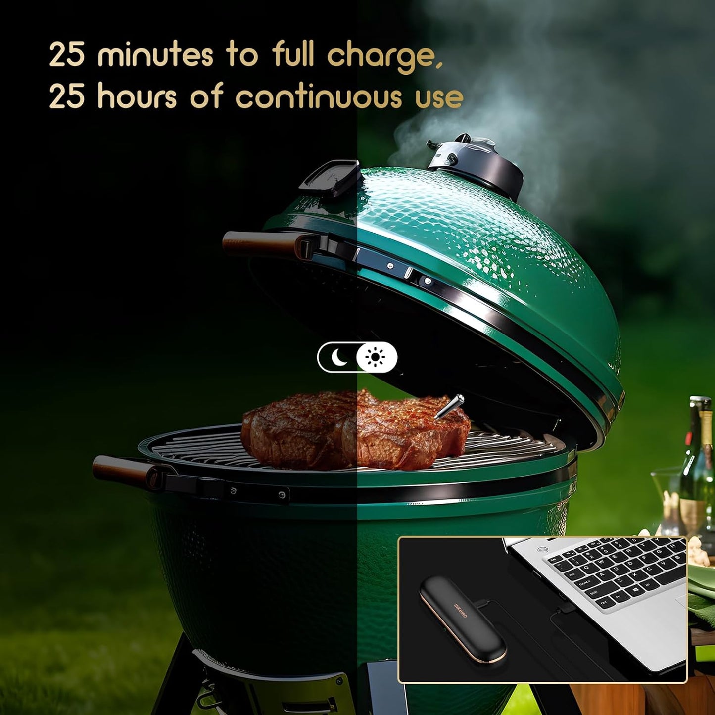 INKBIRD INT-11P-B Wireless Meat Thermometer 91m/300ft Range, Bluetooth Meat Thermometer Probe for Air Fryers Cooking, with Smart APP for Oven Grill Kitchen BBQ Smoker