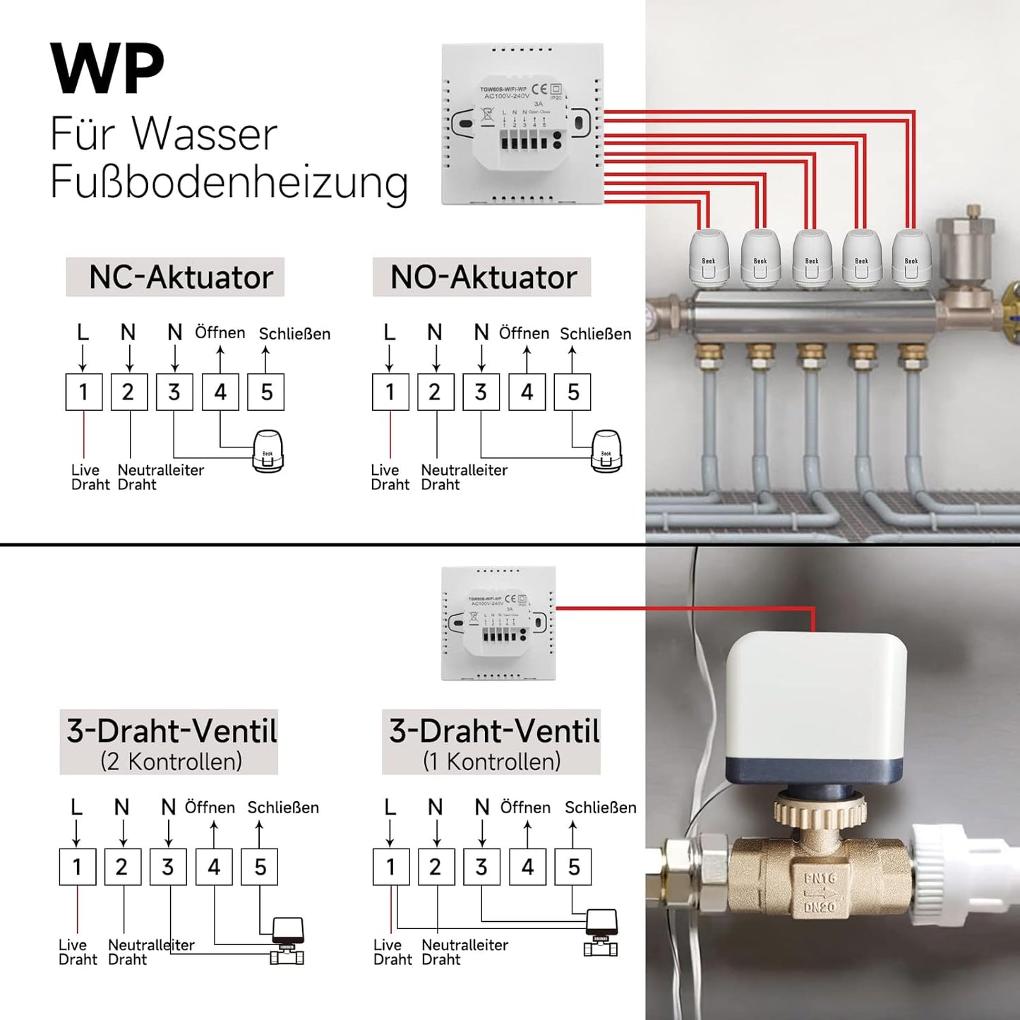 Beok Thermostat Heating Smart, WiFi Thermostats Underfloor Heating for Water Heating, Programmable Room Thermostat Tuya App Compatible with Alexa, Google Home 3A TGW60B-WIFI-WP Black