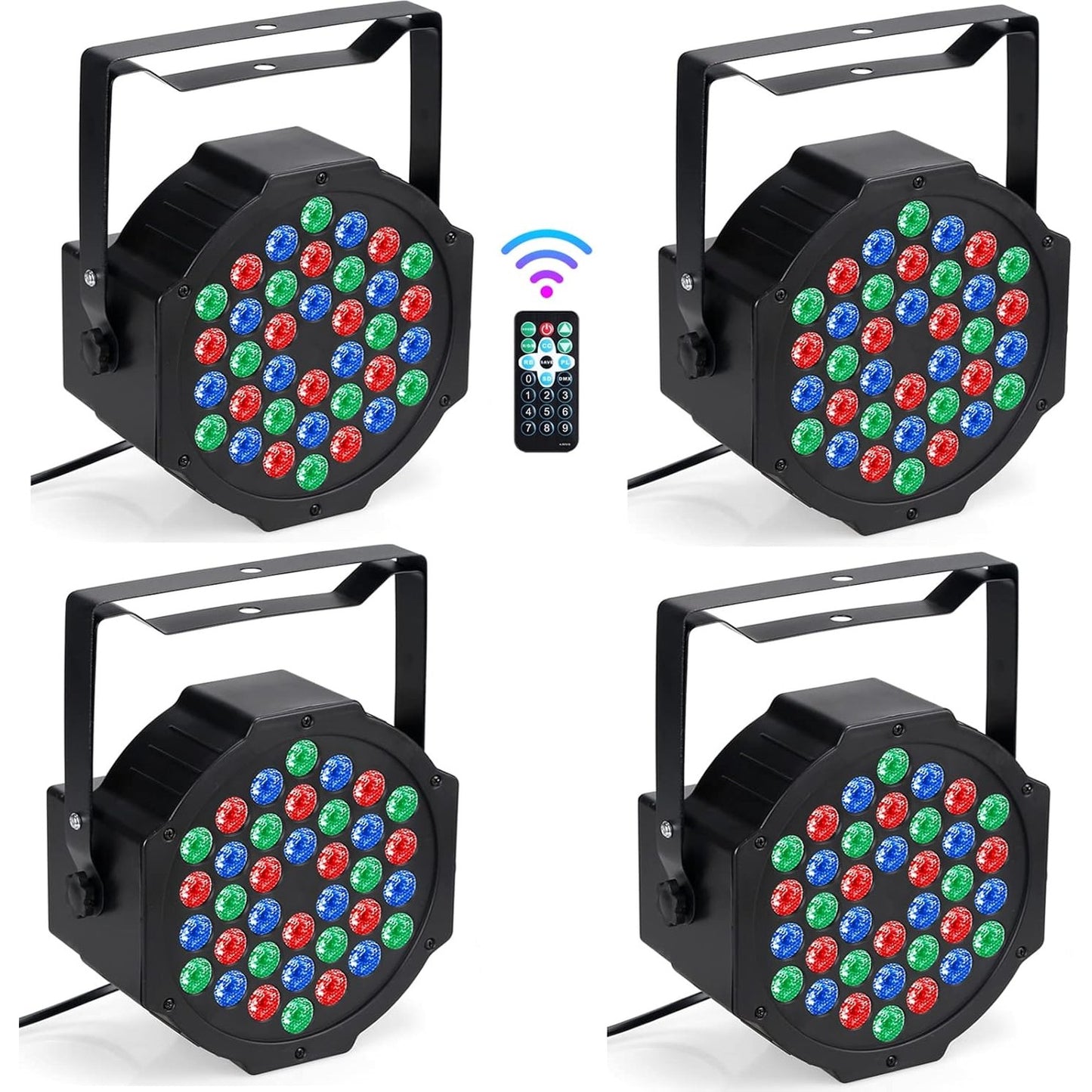 Set of 4 LED Par Spotlights, 36 LED Stage Light 36 W Disco Light Party Light RGB Digital Multiplex512 with Remote Control Headlight for KTV Stage Show DJ Party Christmas