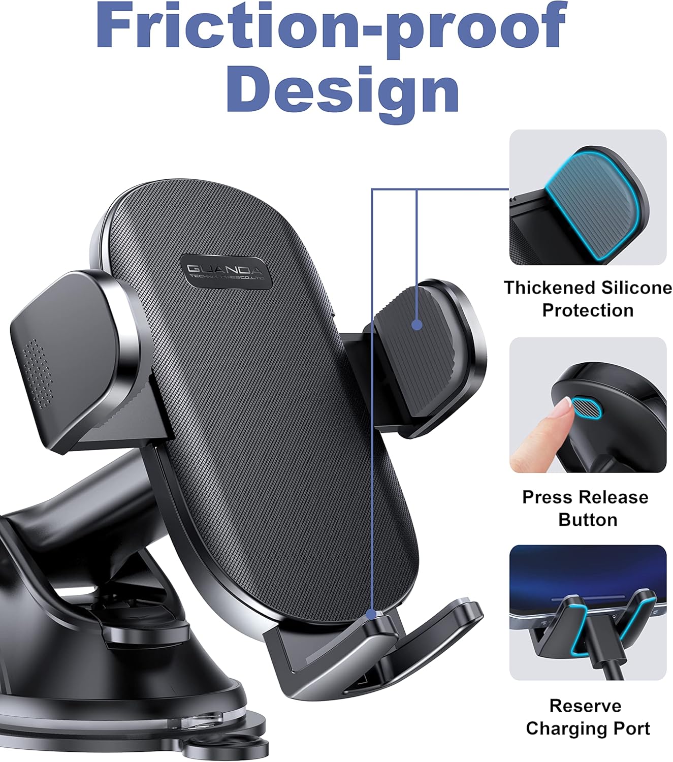 Universal Car Phone Holder Mount for Dashboard Windshield, Military Hands-Free Cell Phone Stand Automobile Cradles Truck Accessories Fit for All iPhone Android Smartphones