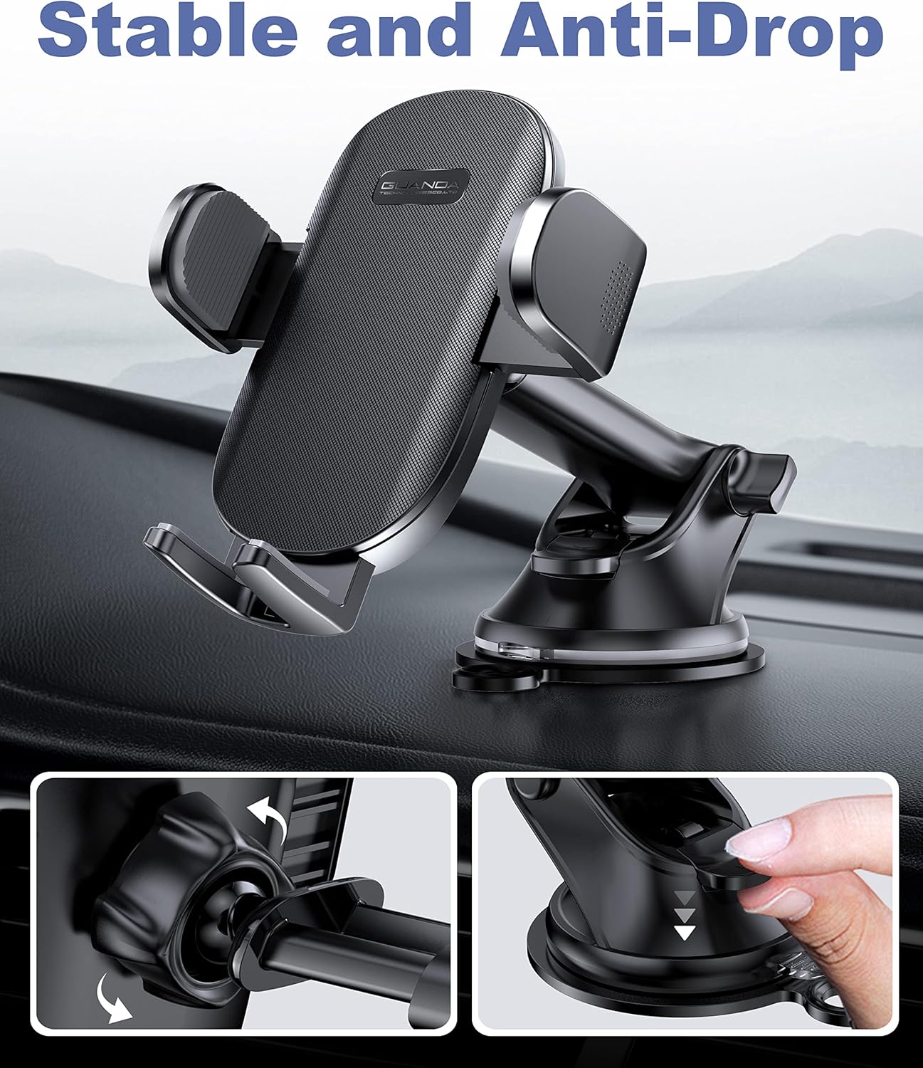Universal Car Phone Holder Mount for Dashboard Windshield, Military Hands-Free Cell Phone Stand Automobile Cradles Truck Accessories Fit for All iPhone Android Smartphones