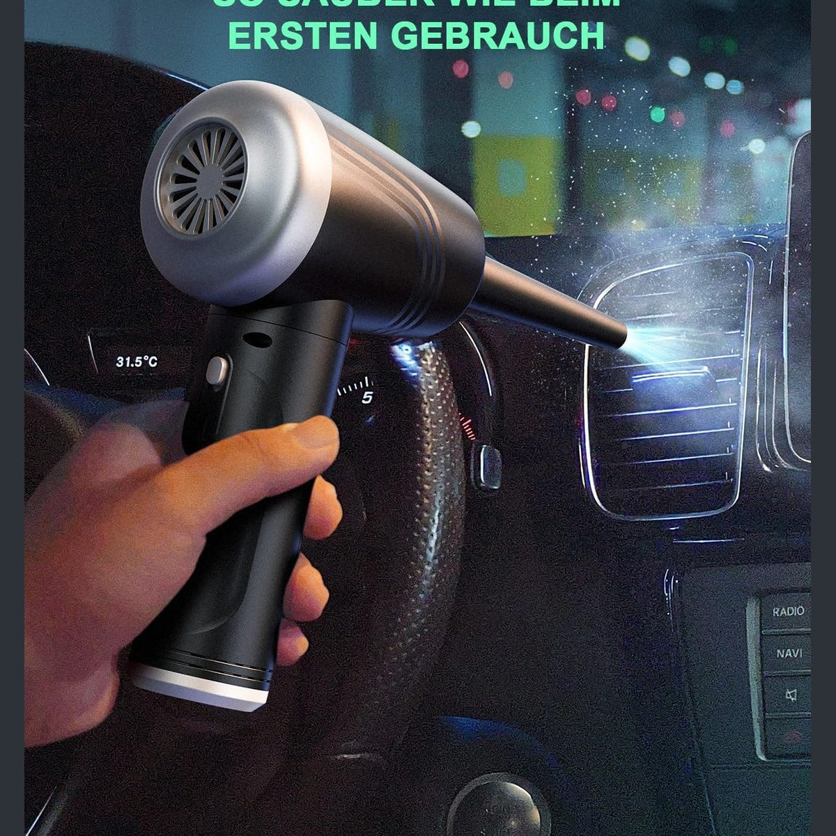 Electric Dust Blower 3 Speed 120000 RPM Compressed Air Spray, 9000 mAh Battery Keyboard Cleaning Kit, Compressed Air Duster with LED Light and Cleaning Brush, for PC/Sofa/Car/Keyboard/Camera, Silver