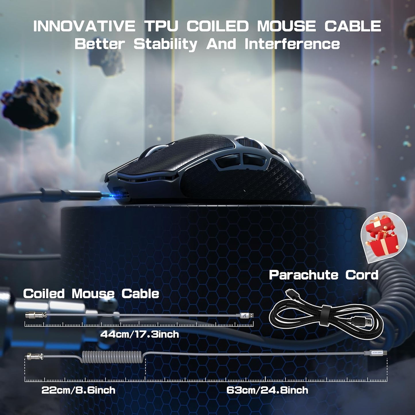 ATTACK SHARK R3PRO 46g Superlight Magnesium Alloy Mouse, 8000Hz Wireless Polling Rate, 26000 DPI, 2.4G/BT/Wired Gaming Mouse, PixArt PAW3395 Sensor G502, with Coiled Cable, PC/Mac, Grey