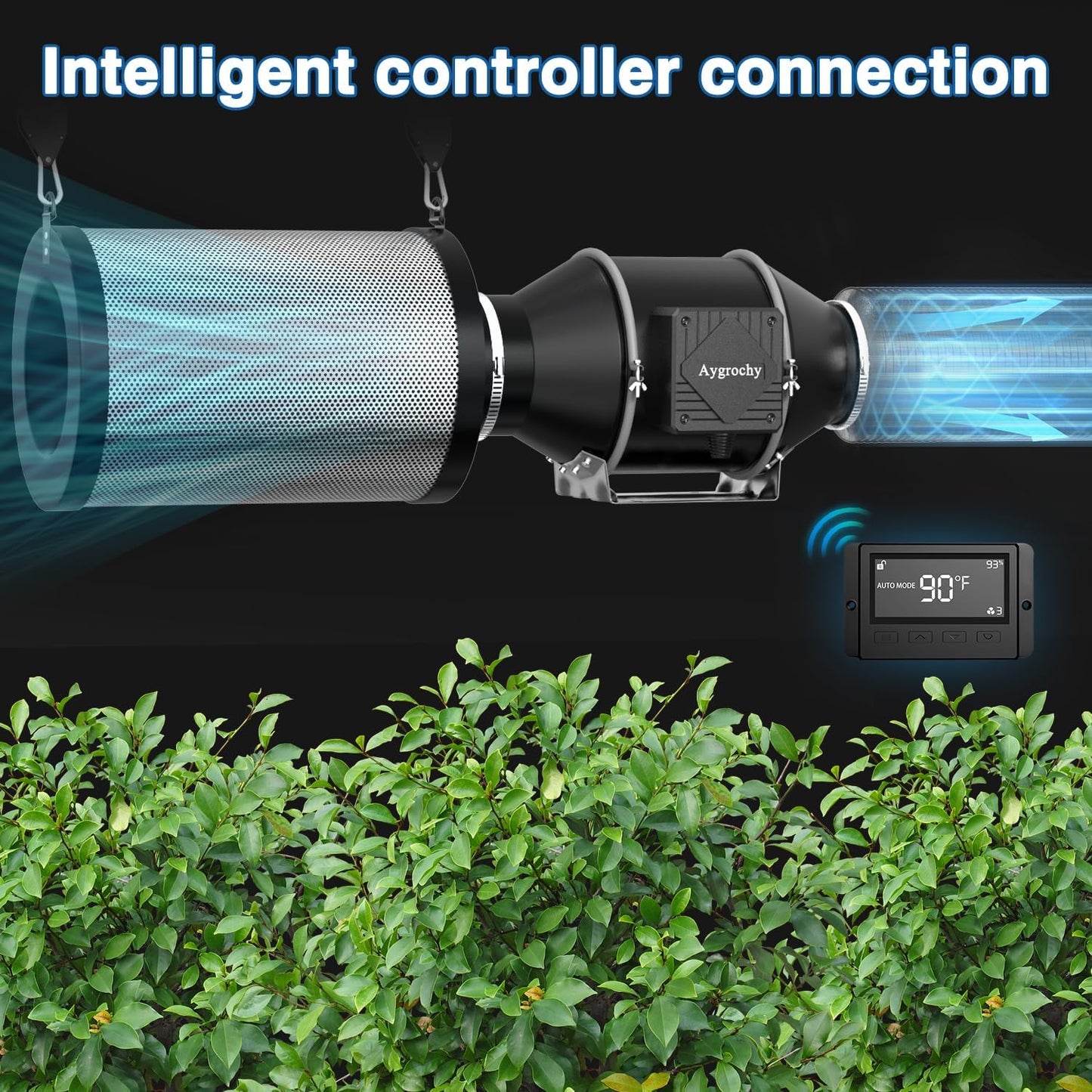 Aygrochy 100 mm Intelligent Duct Fan with Temperature and Humidity Control, Extractor Fan for Boosters, Grow Tents, Ventilation and Tente de Culture Hydroponique