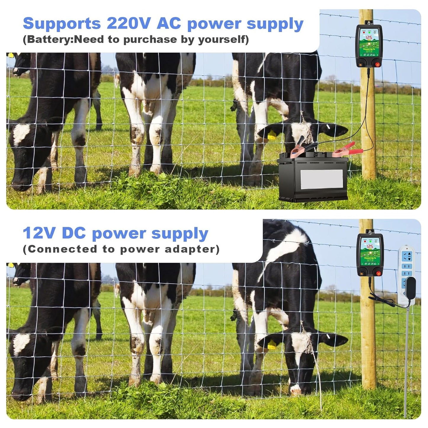10KM Electric Fence Fencing Device Electric Fence for Animals Poultry Breeding Shepherd Waterproof Fencing Tool (Black)