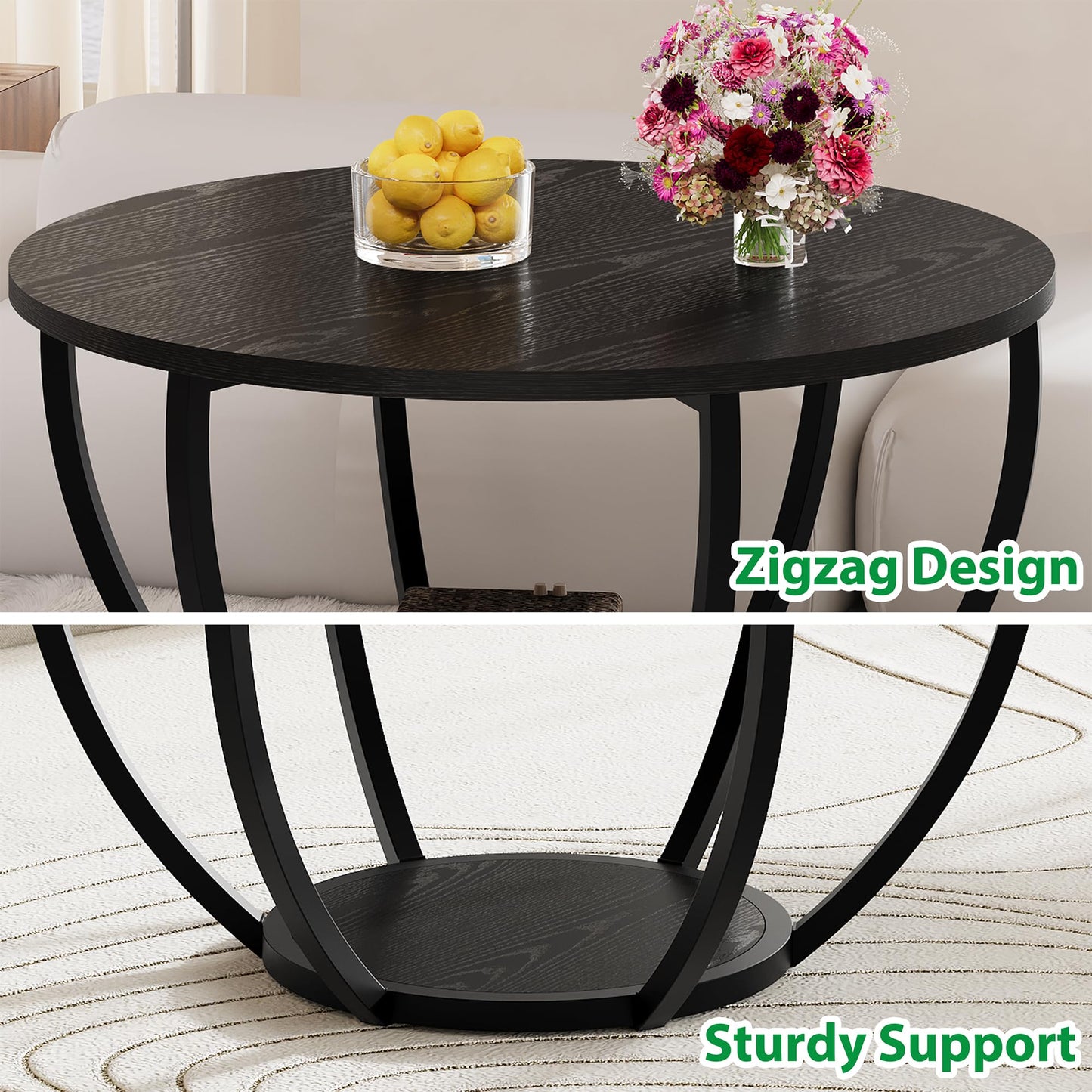 Masuta cafea HOMERECOMMEND rotunda cu depozitare 70 cm neagra