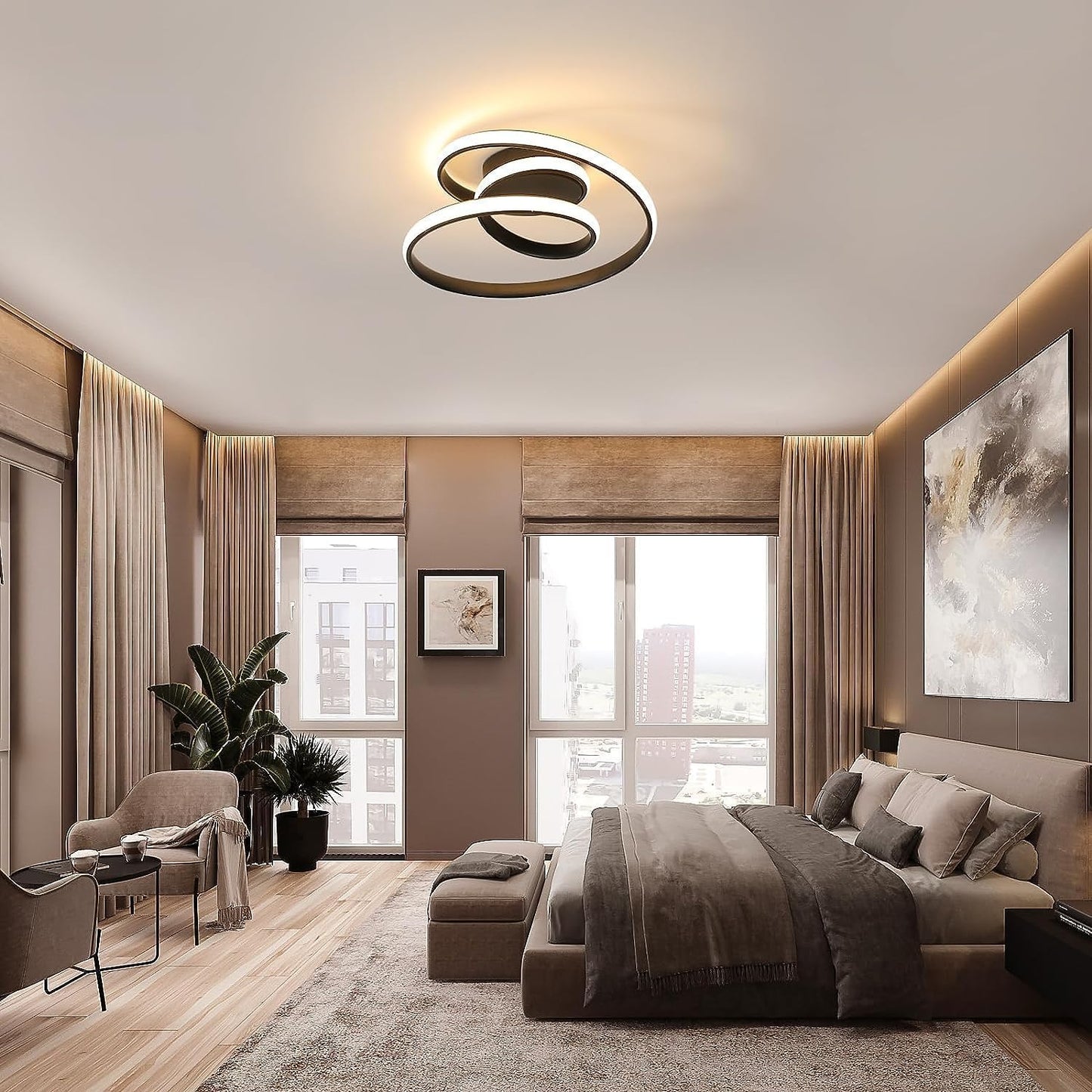 Comely Ceiling Light LED, 36 W Creative Spiral Design Ceiling Light Black Bedroom Lamp, Modern Ceiling Light LED Warm White 3000 K for Living Room, Dining Room, Kitchen, Hallway