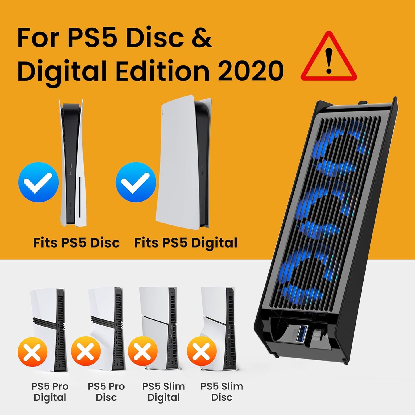 Cooling Fan for PS5 Accessories, KIWIHOME Upgraded Quiet Cooler Fan with Auto Speed, LED & Controller USB Port for PS5 Disc/Digital Edition 2020, Not for PlayStation 5 Slim/Pro