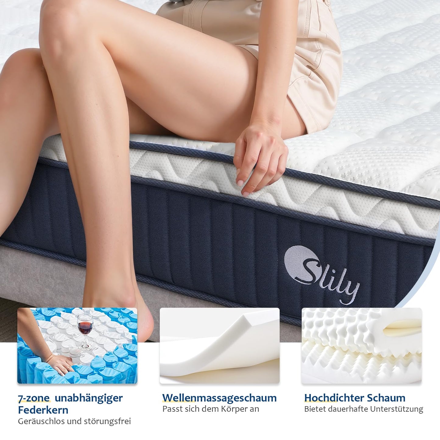 Saltea ortopedica cu arcuri impachetate Slily 180x200 Oeko-Tex 7 zone 31 cm grosime, fermitate H3/H4, alba
