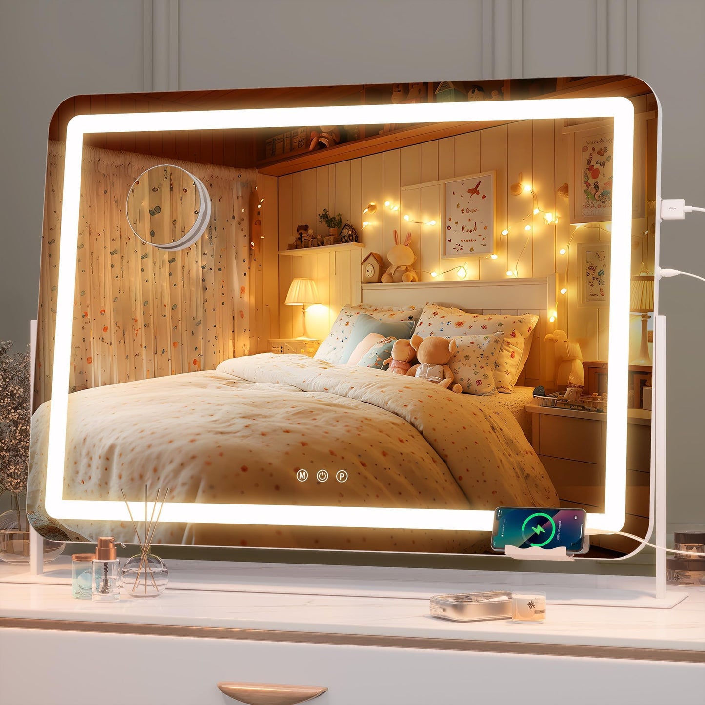 Oglinda cosmetica Hasipu 55x45 cm LED 10x, 3 temperaturi lumina