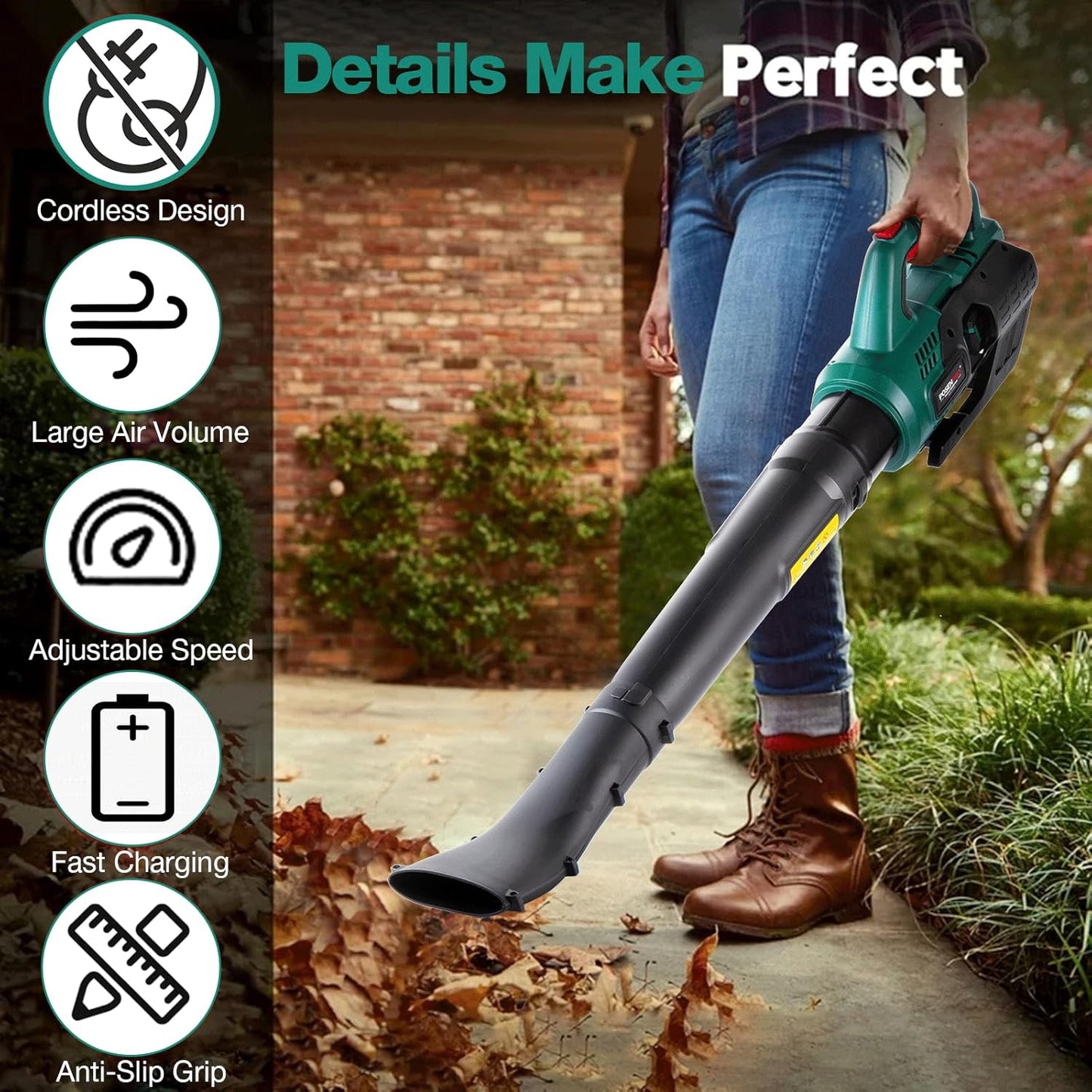 POSENPRO Battery Leaf Blower 20 V, Leaf Blower Battery 155 km/h 480 m³/h, Max 23000 RPM, Battery Blower Leaf Blower 2-Speed, Leaf Blower with 4000 mAh Battery and Charger, for Garden, Lawn Care, Snow