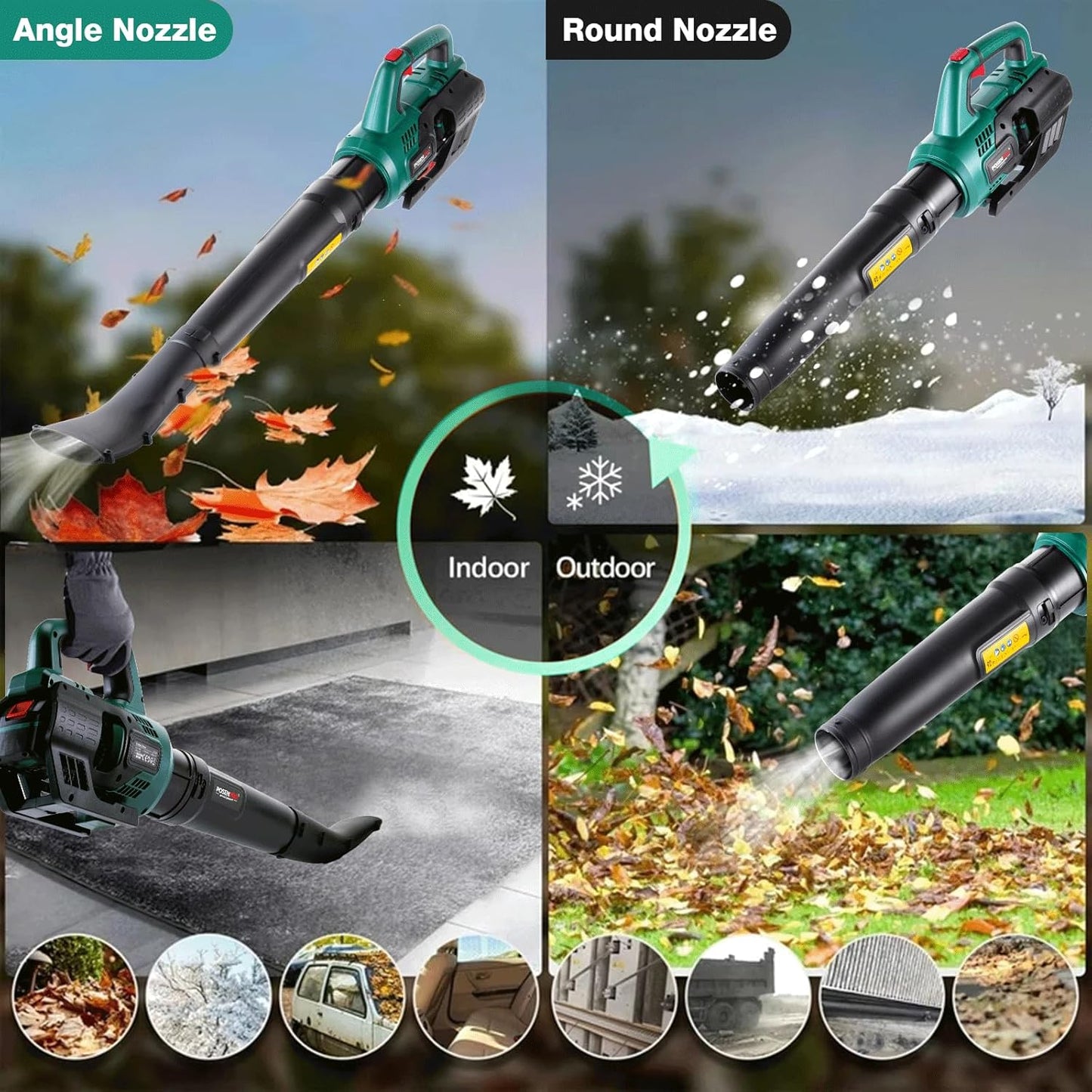 POSENPRO Battery Leaf Blower 20 V, Leaf Blower Battery 155 km/h 480 m³/h, Max 23000 RPM, Battery Blower Leaf Blower 2-Speed, Leaf Blower with 4000 mAh Battery and Charger, for Garden, Lawn Care, Snow