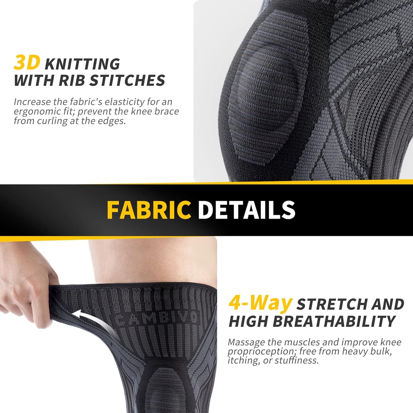 CAMBIVO 2 Pack Knee Brace with Side Stabilizers & Patella Gel Pad for Women and Men, Knee Support for Weightlifting, Climbing, Knee Compression Sleeves for Pain Relief, Arthritis