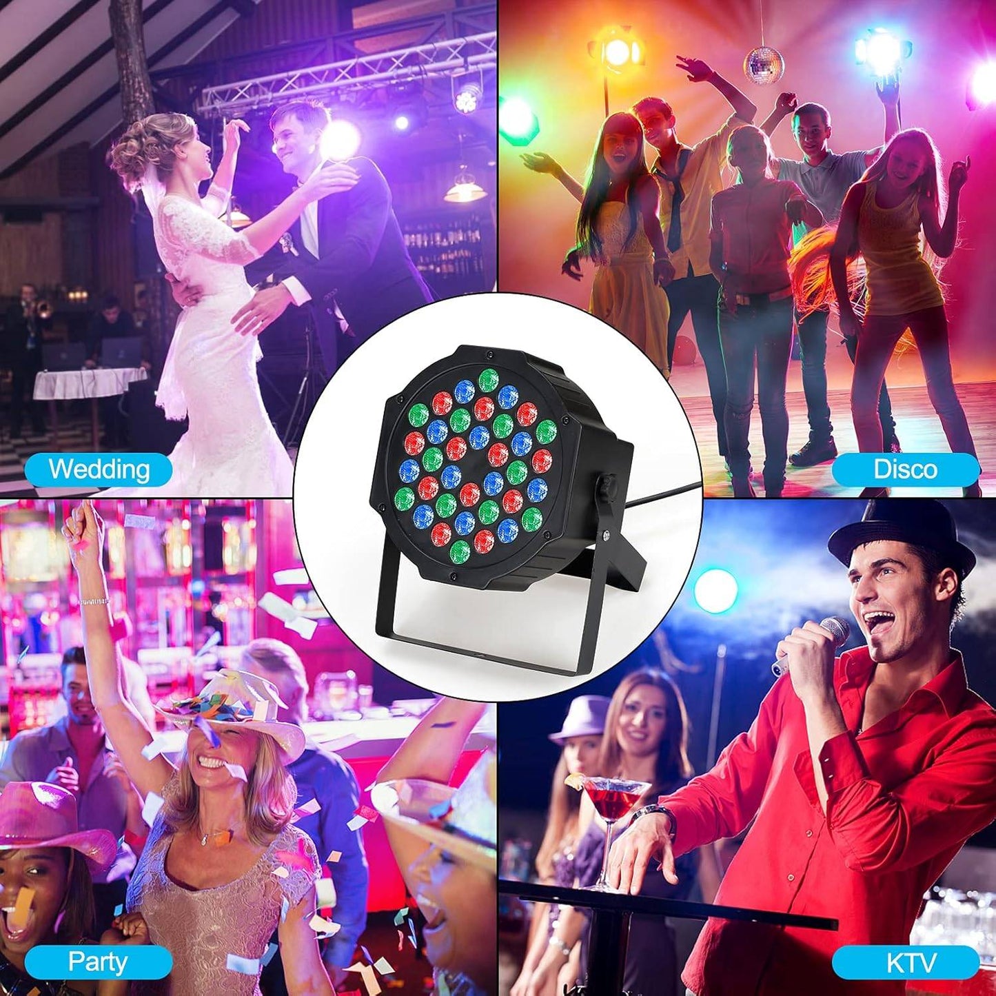 Set of 4 LED Par Spotlights, 36 LED Stage Light 36 W Disco Light Party Light RGB Digital Multiplex512 with Remote Control Headlight for KTV Stage Show DJ Party Christmas