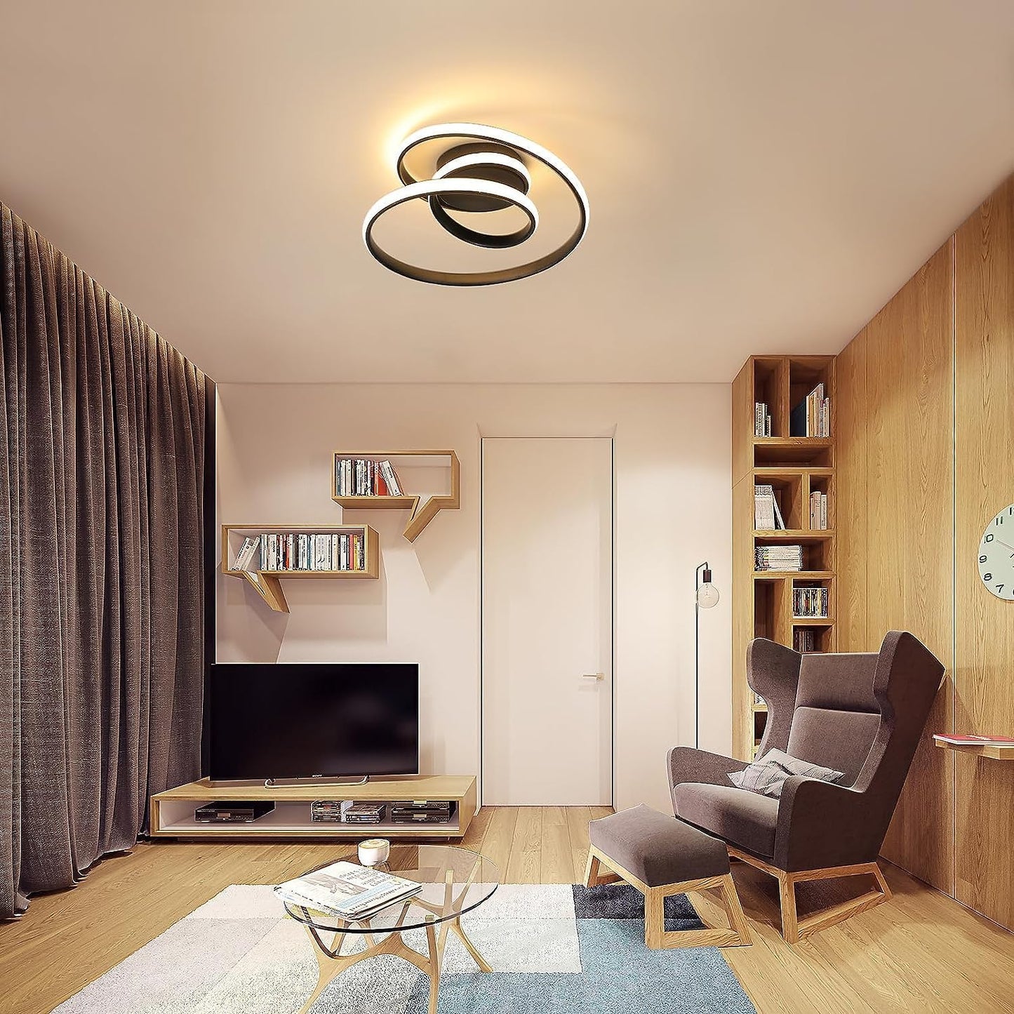 Comely Ceiling Light LED, 36 W Creative Spiral Design Ceiling Light Black Bedroom Lamp, Modern Ceiling Light LED Warm White 3000 K for Living Room, Dining Room, Kitchen, Hallway