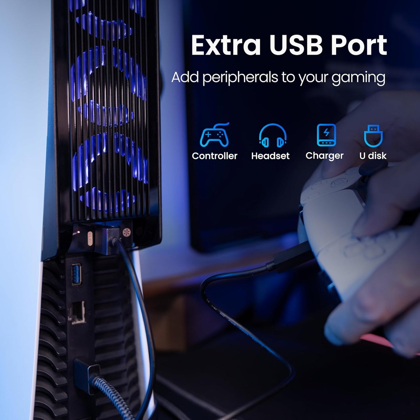 Cooling Fan for PS5 Accessories, KIWIHOME Upgraded Quiet Cooler Fan with Auto Speed, LED & Controller USB Port for PS5 Disc/Digital Edition 2020, Not for PlayStation 5 Slim/Pro