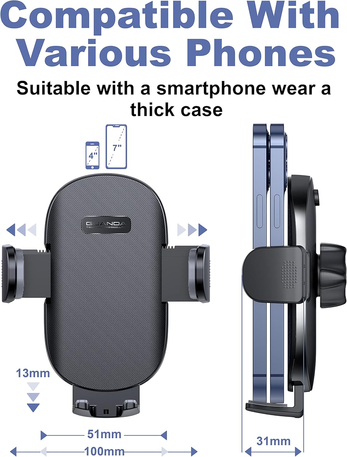 Universal Car Phone Holder Mount for Dashboard Windshield, Military Hands-Free Cell Phone Stand Automobile Cradles Truck Accessories Fit for All iPhone Android Smartphones