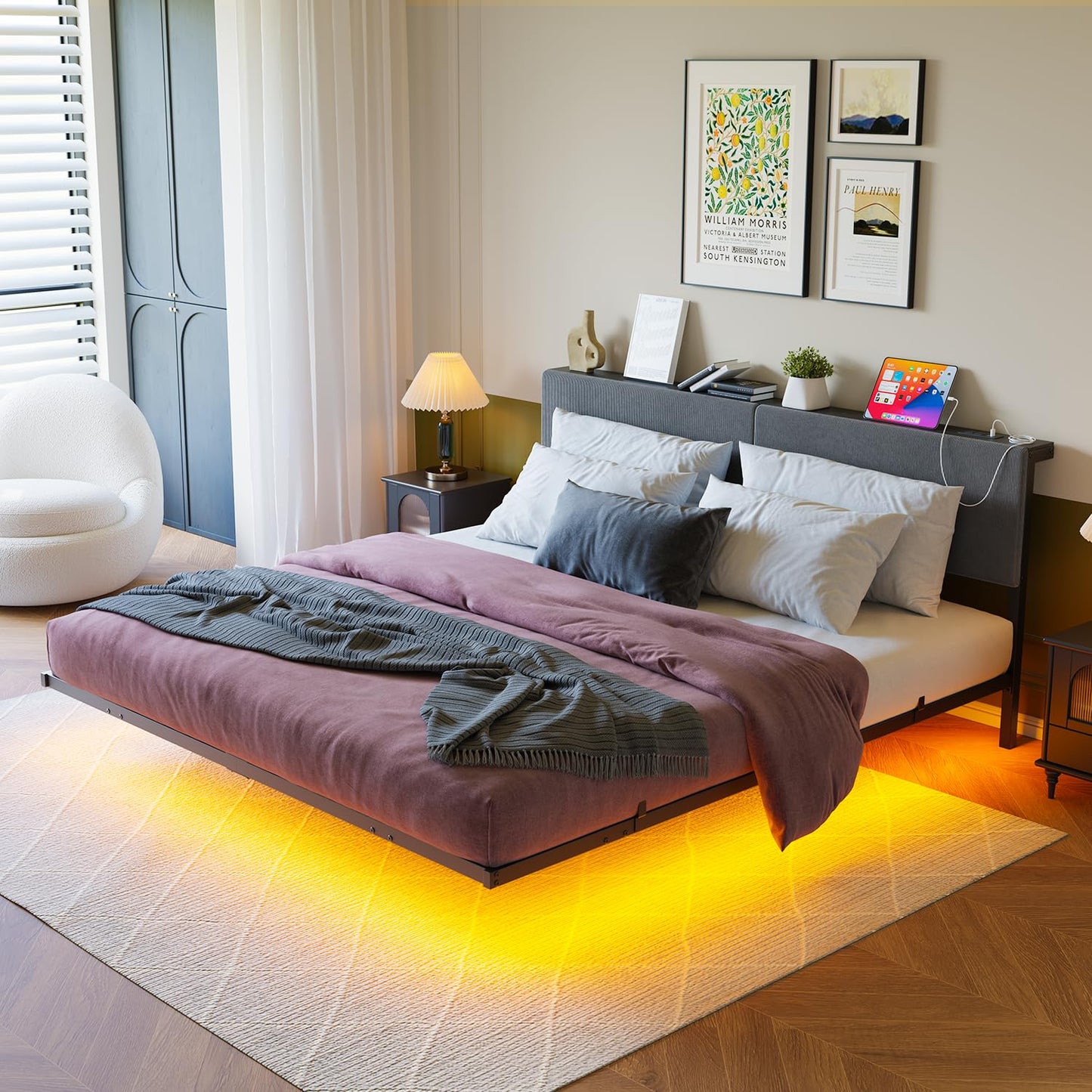 Pat HOMERECOMMEND 120 x 200 cm LED cu statie incarcare si depozitare