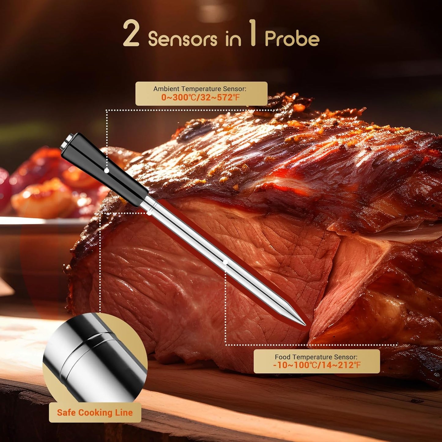 INKBIRD INT-11P-B Wireless Meat Thermometer 91m/300ft Range, Bluetooth Meat Thermometer Probe for Air Fryers Cooking, with Smart APP for Oven Grill Kitchen BBQ Smoker