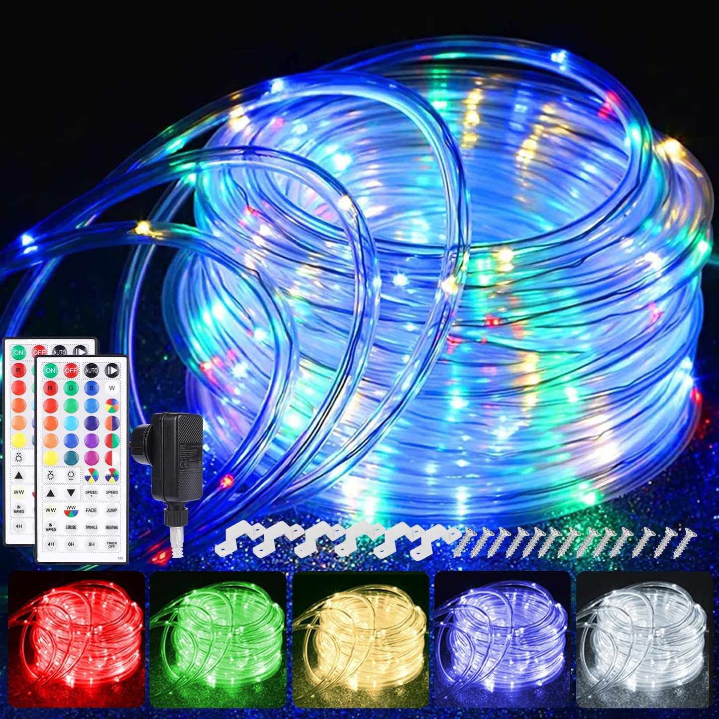 StarryEver 30 m LED Tube Fairy Lights Outdoor Power, 300 LED Light Tube Outdoor Warm White & Colourful, 25 Colours Fairy Lights Outdoor Fairy Lights with Remote Control for Garden