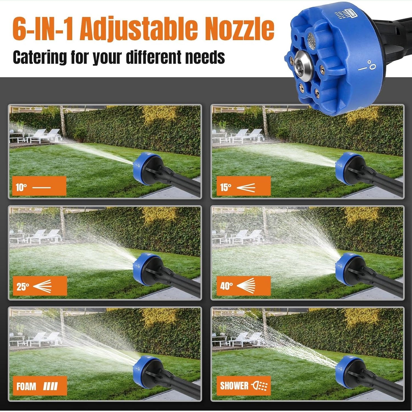 Battery Pressure Washer, 24V Cordless Hand Held Jet Washer 30Bar with 2x1.5 Ah Batteries, 6-in-1 Multi-spray Nozzle, Portable Power Washer Mini Jet Wash for Car, Motorbike, Patio, Window Cleaner