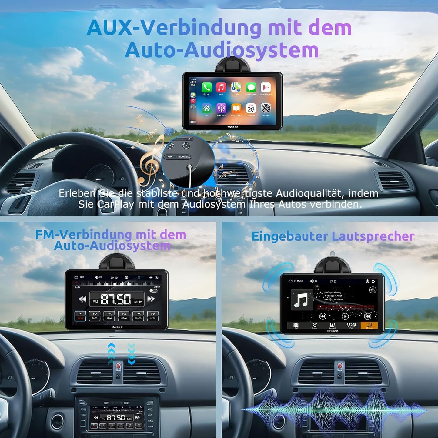 A-pple CarPlay & Android Car, 7 Inch IPS Carplay Display, Supports Siri & G-oogle Assistant, Online Maps, Easy Installation, Suitable for Various Vehicle Models