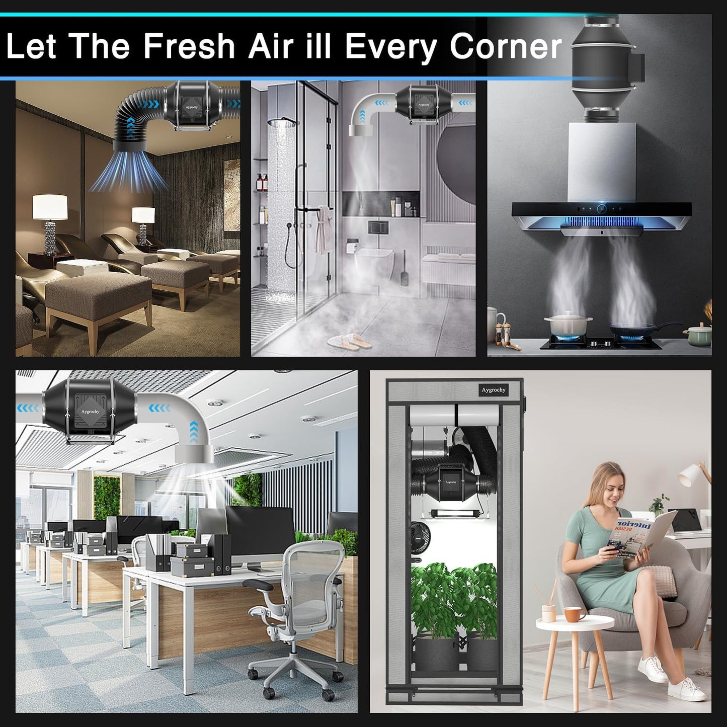 Aygrochy 100 mm Intelligent Duct Fan with Temperature and Humidity Control, Extractor Fan for Boosters, Grow Tents, Ventilation and Tente de Culture Hydroponique