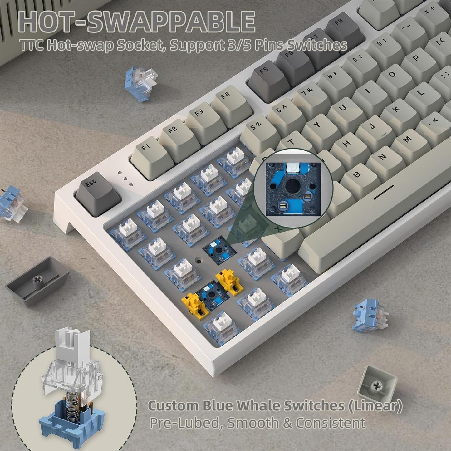 VGN GAMEPOWER ATTACK SHARK K86 Wireless Mechanical Keyboard Apex Pro TKL 75%, 2.4G/Bluetooth/Wired Gaming Keyboard M75, Gasket Mount with Color Display & Knob, RGB Backlit, Hot Swappable Linear Switch