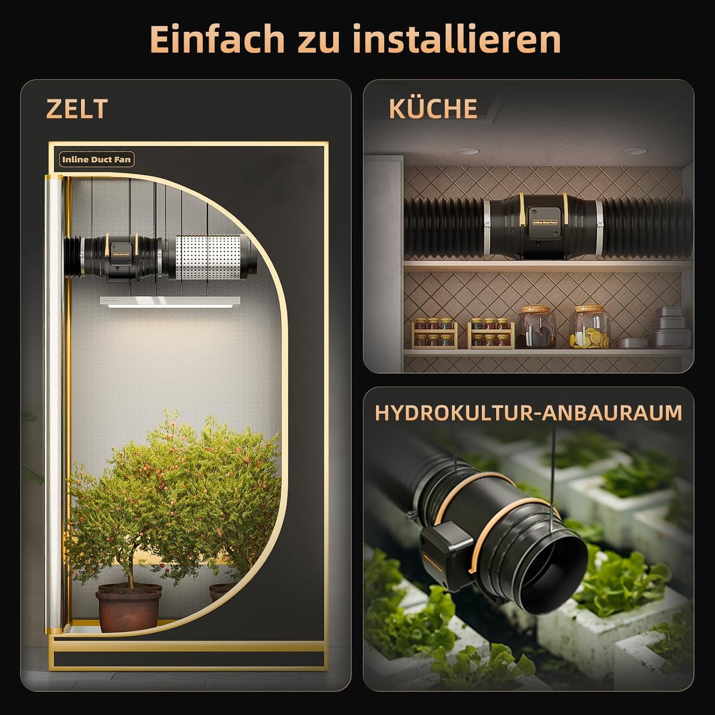 QiCrafe Rohrventilator 150mm Regelbar, 594m³/h Rohrlüfter mit Drehzahlregler, Abluftventilator Leise EC Motor Stufenlose Geschwindigkeitsregelung, 3m VDE Netzkabel Lüfter für WC Gewächshaus Garage