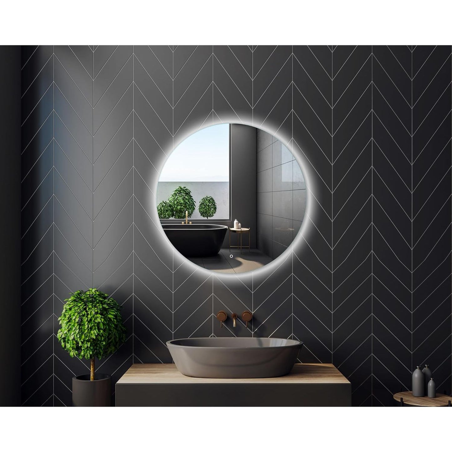 Home Glow Venti 50cm Round Bathroom Mirror with LED Lights, Round LED Bathroom Mirror with Touch Switch, Circular Mirror with natural white Backlit LED Light.
