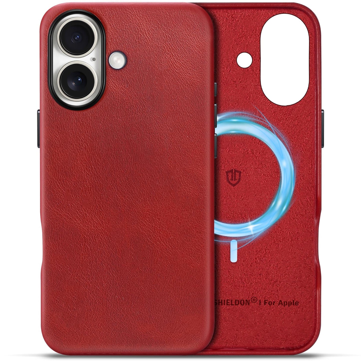 SHIELDON Case for iPhone 16 Pro 6.3" 2024, Genuine Leather, Magnetic Wireless Charging, Slim Fit, Non-Slip, Metal Button, Shockproof Protective Case Compatible with iPhone 16 Pro - Nappa Saddle Brown