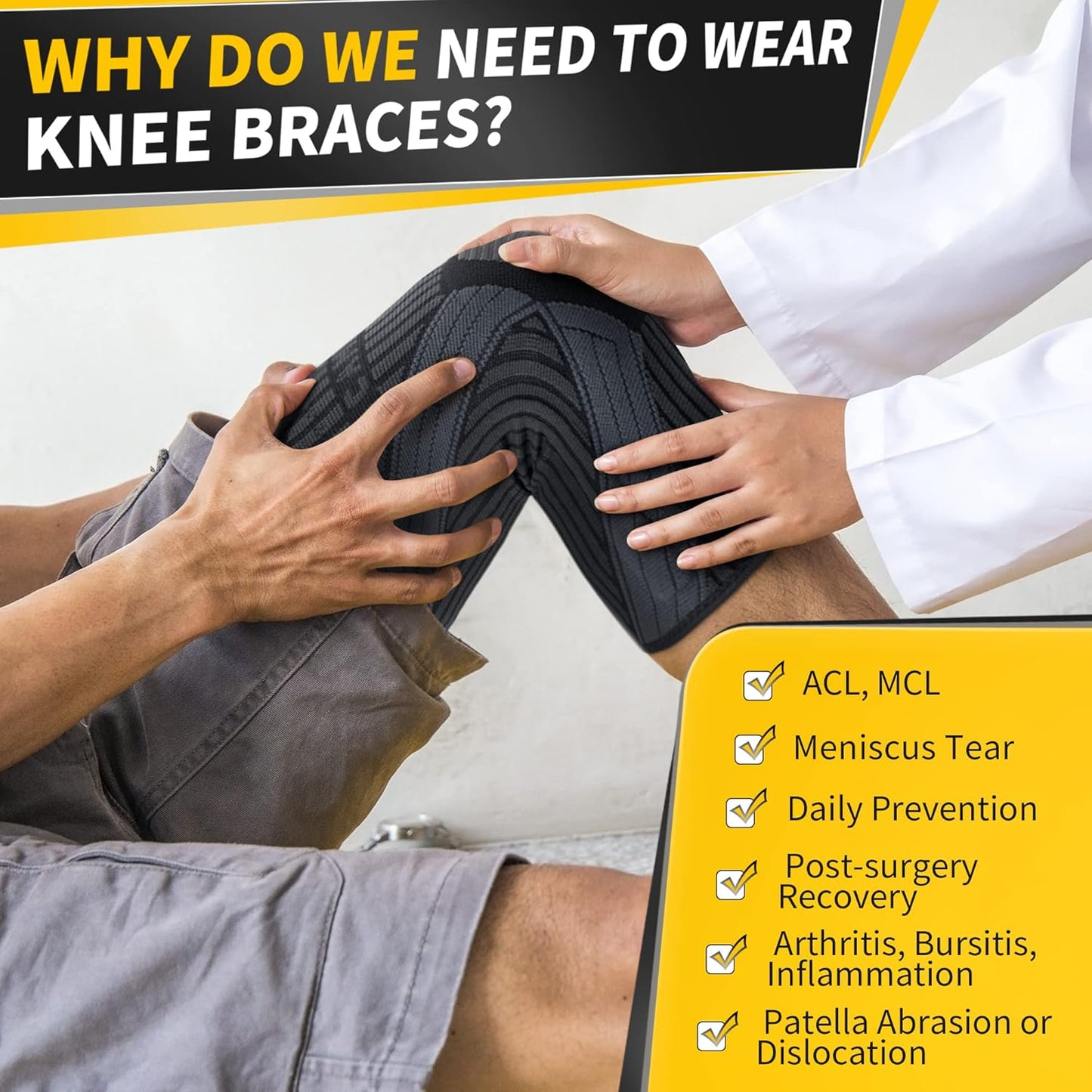 CAMBIVO 2 Pack Knee Brace with Side Stabilizers & Patella Gel Pad for Women and Men, Knee Support for Weightlifting, Climbing, Knee Compression Sleeves for Pain Relief, Arthritis