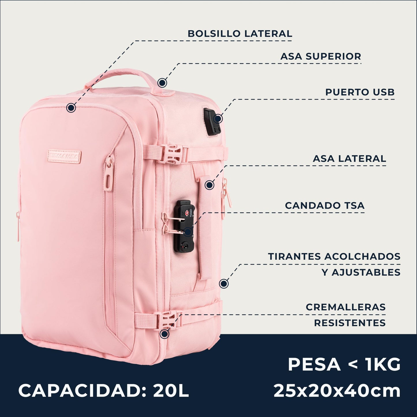 BidMamba Hand Luggage Backpack Suitable for Ryanair Hand Luggage 40 x 20 x 25 I Waterproof Travel Backpack Women & Men – Travel Backpack Hand Luggage Aeroplane with Laptop Compartment l Travel